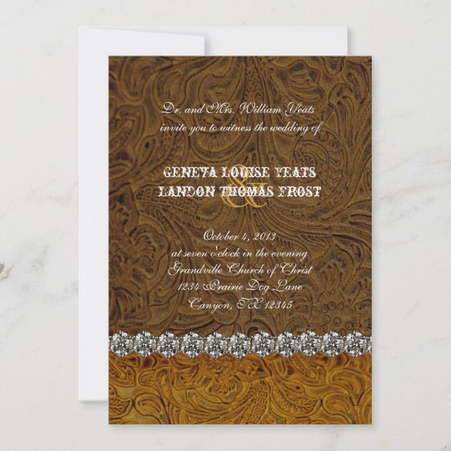 Invitación de cuero de la boda de Brown del (Anverso)
