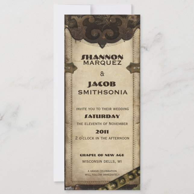 Invitación de cuero de la boda de Steampunk del (Anverso)
