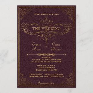 Invitación de cuero de la boda del libro del