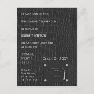 invitación de cuero gris con clase de la fiesta de