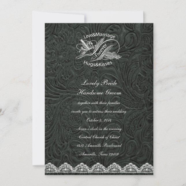 Invitación de cuero negra de la boda de la paloma (Anverso)