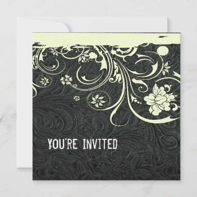 Invitación de cuero negro y encaje (Anverso)