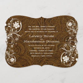 Invitación de cuero rústica de lujo de la boda de