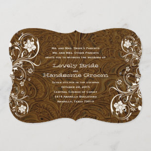 Invitación de cuero rústica de lujo de la boda de
