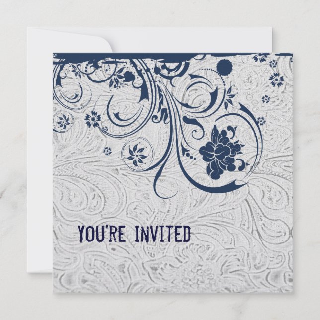 Invitación de cuero y azul equipada blanco del (Anverso)