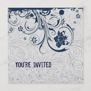 Invitación de cuero y azul equipada blanco del