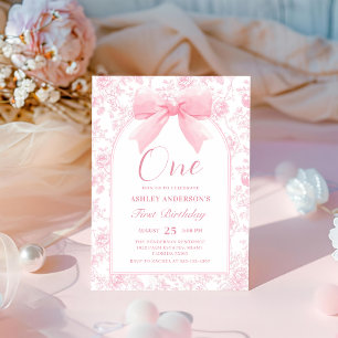 Invitación de cumpleaños 1ª chinoserie Toile Pink 
