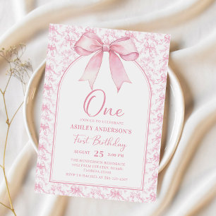 Invitación de cumpleaños 1ª chinoserie Toile Pink 