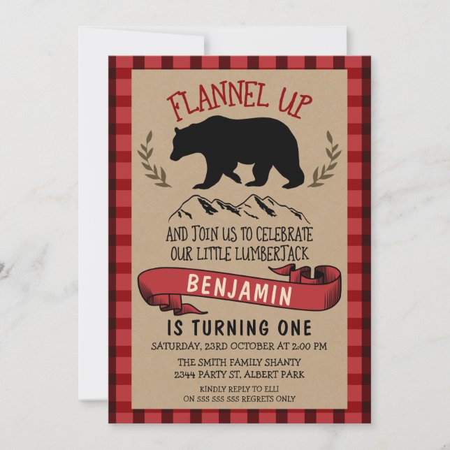 Invitación de cumpleaños 1ª O 2ª Flannel Lumberjac (Anverso)