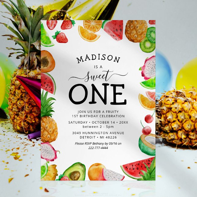 Invitación de cumpleaños 1º con tema de frutas (Subido por el creador)