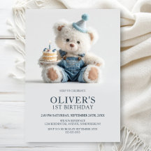 Invitación de cumpleaños 1º Cumpleaños Oso de pelu