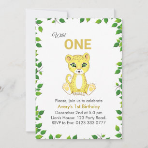Invitación de cumpleaños 1º Cute Wild One Leopardo
