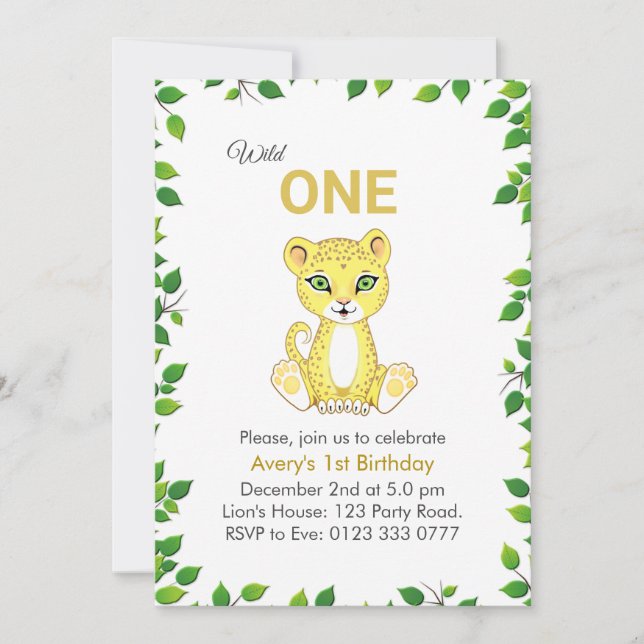 Invitación de cumpleaños 1º Cute Wild One Leopardo (Anverso)