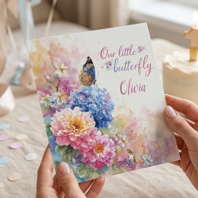 Invitación de cumpleaños 1º de Butterfly Floral Ro (Subido por el creador)