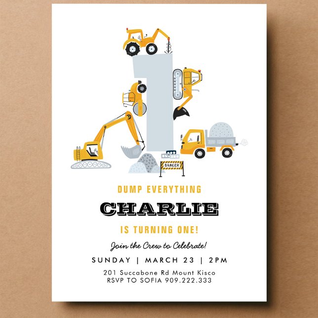 Invitación de cumpleaños 1º de camiones en constru (Subido por el creador)