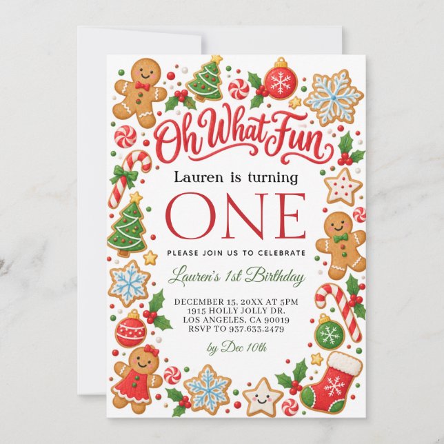 Invitación de cumpleaños 1º de Navidad Oh Qué Dive (Anverso)