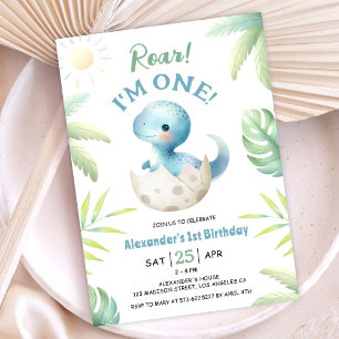 Invitación de cumpleaños 1º de niño lindo rugido d