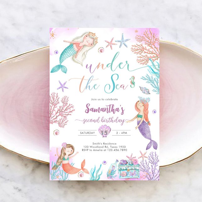 Invitación de cumpleaños 1º de sirena bajo el mar (Subido por el creador)
