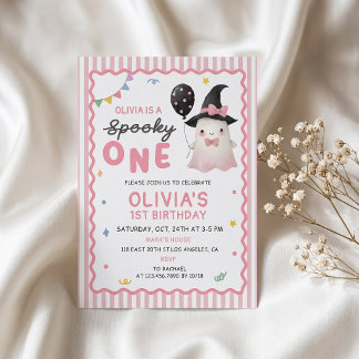Invitación de cumpleaños 1º divertida niña fantasm