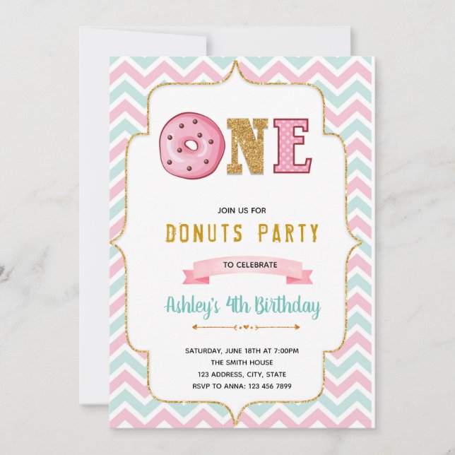 invitación de cumpleaños 1º Donut uno (Anverso)