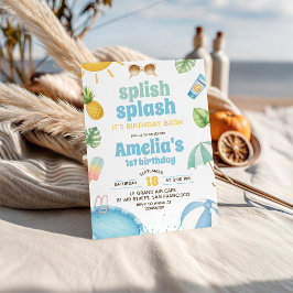 Invitación de Cumpleaños 1º Fiesta en Piscina Spla