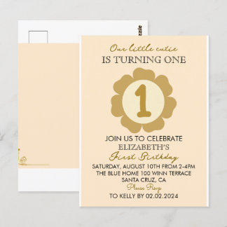 Invitación de cumpleaños 1º Little Cutie Gold Flor