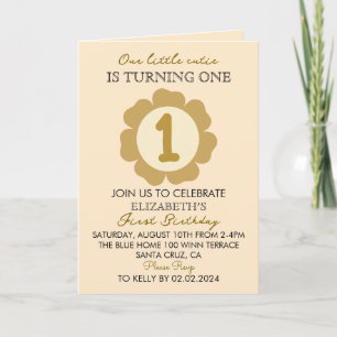 Invitación de cumpleaños 1º Little Cutie Gold Flor