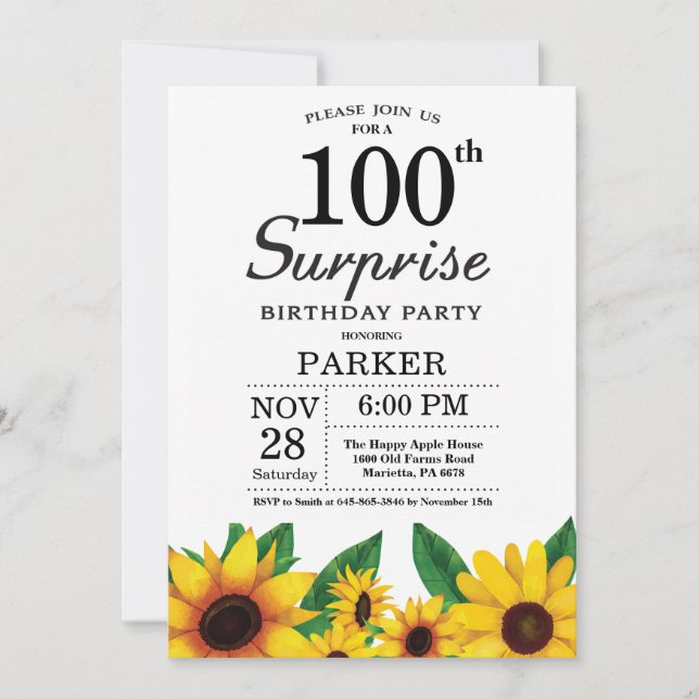 Invitación de cumpleaños 100 a la sorpresa del gir (Anverso)