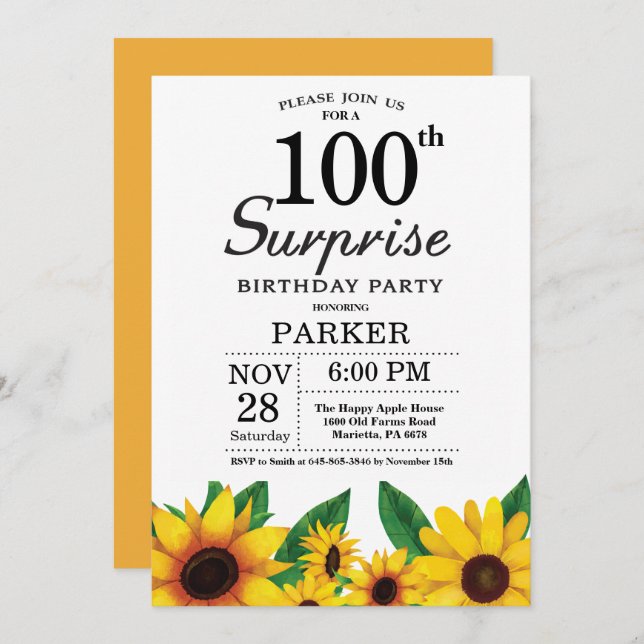 Invitación de cumpleaños 100 a la sorpresa del gir (Anverso / Reverso)