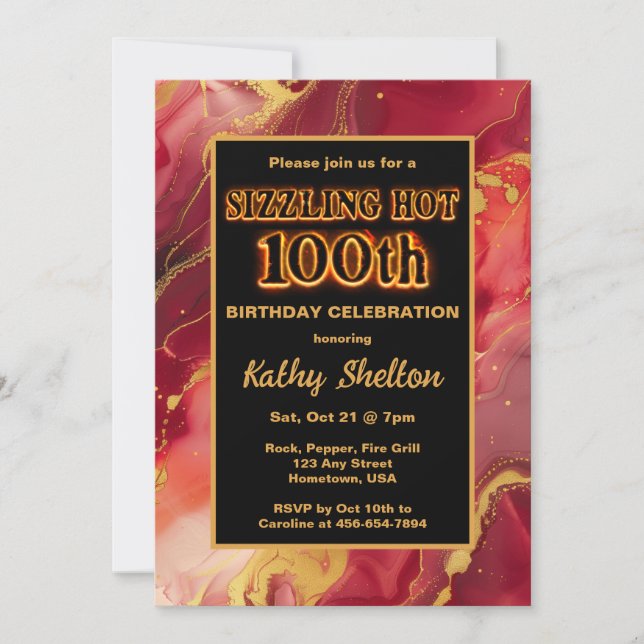 Invitación de cumpleaños 100 a los flamencos rojo  (Anverso)