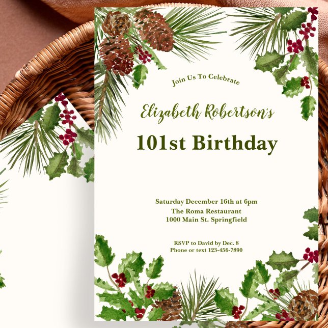 Invitación de cumpleaños 101 elegante con vegetaci (Subido por el creador)