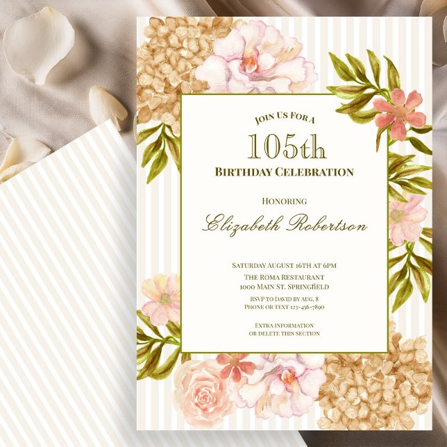 Invitación de cumpleaños 105 Elegantes Flores de O (Subido por el creador)