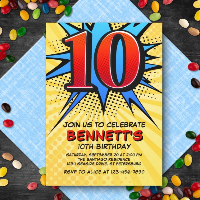 Invitación de cumpleaños 10 a superhéroes (Subido por el creador)