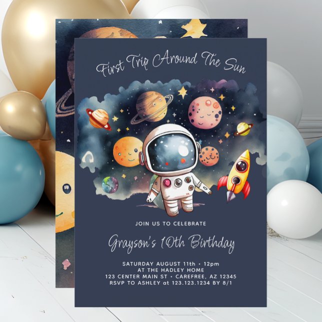 Invitación de cumpleaños 10 azul planetas del espa (Subido por el creador)