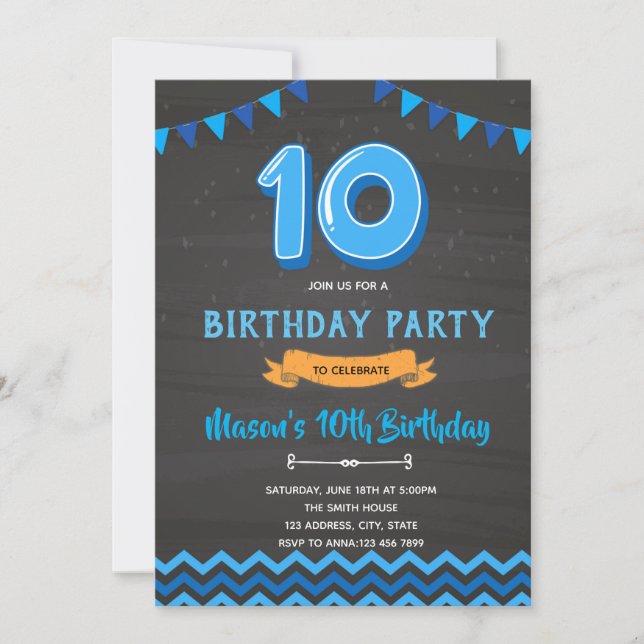 Invitación de cumpleaños 10 de Boy blue (Anverso)