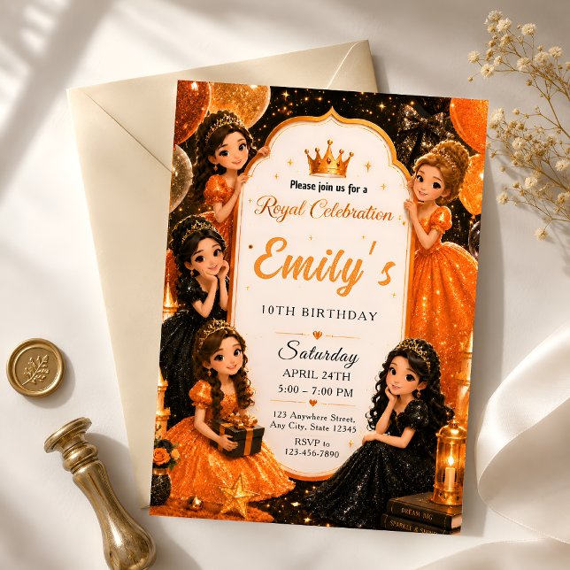 Invitación de cumpleaños 10 de princesa real niña (Subido por el creador)