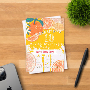 Invitación de cumpleaños 10 naranja afrutado