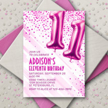 Invitación de cumpleaños 11 chicas Rosa