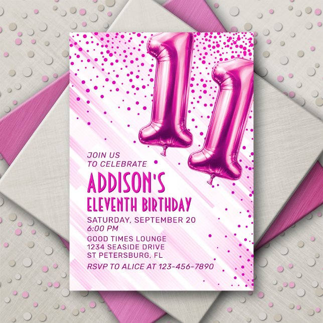 Invitación de cumpleaños 11 chicas Rosa (Subido por el creador)