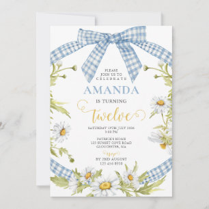 Invitación de cumpleaños 12 de Coquette Blue Bow D