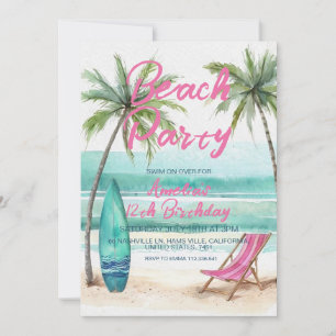 Invitación de cumpleaños 12 de fiesta en la playa 