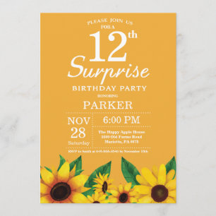 Invitación de cumpleaños 12th Sunflower Surprise