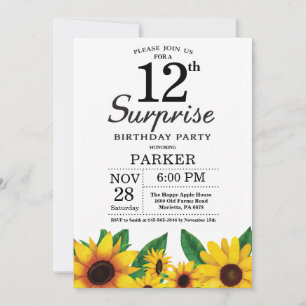 Invitación de cumpleaños 12th Sunflower Surprise