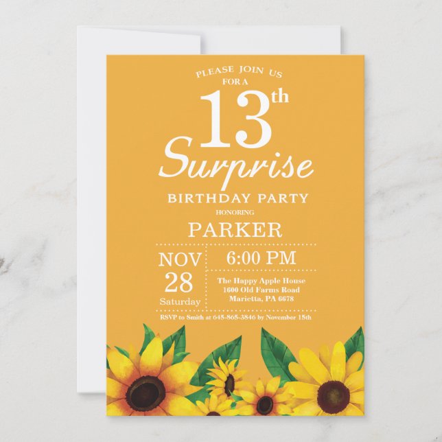 Invitación de cumpleaños 13 a la sorpresa del gira (Anverso)