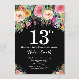 Invitación de cumpleaños 13 de Floral