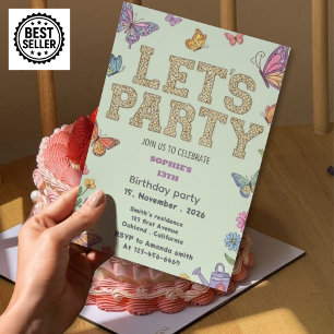 invitación de cumpleaños 13 para niñas con maripos