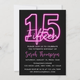 Invitación de cumpleaños 15º Neon Pink