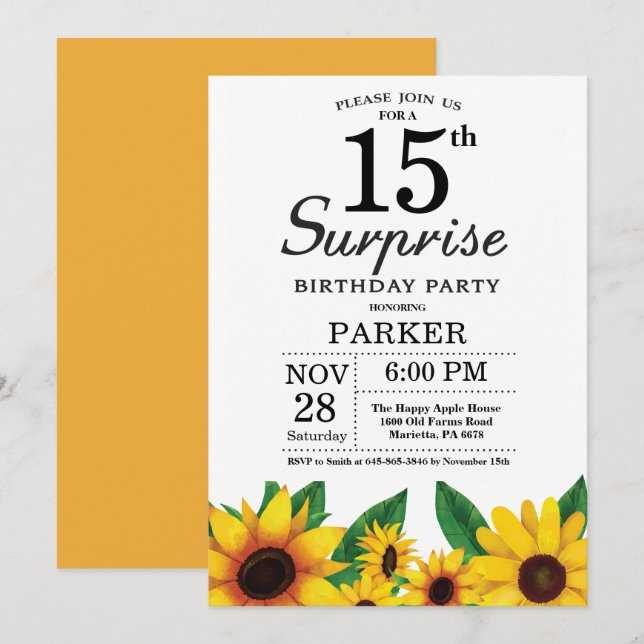 Invitación de cumpleaños 15 a la sorpresa del gira (Anverso / Reverso)