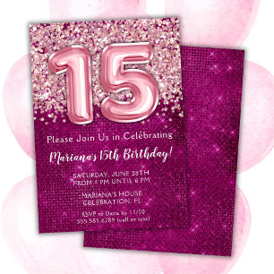 Invitación de cumpleaños 15 años niña purpurina ro