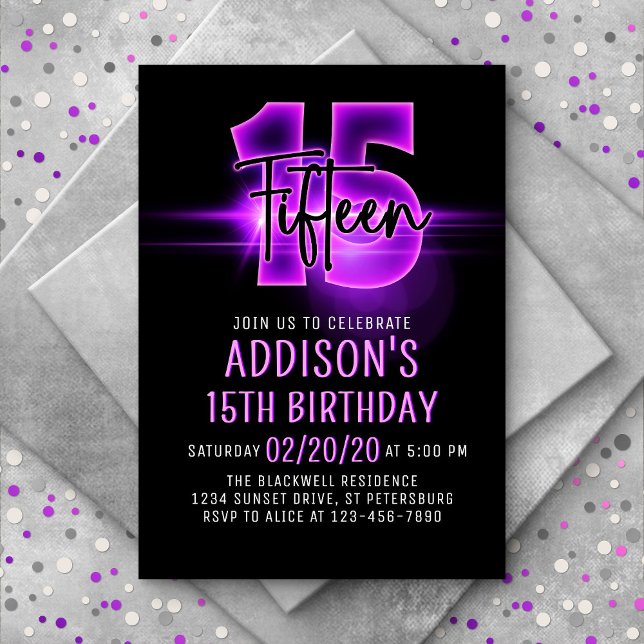 Invitación de cumpleaños 15 de Neón Rosa (Subido por el creador)